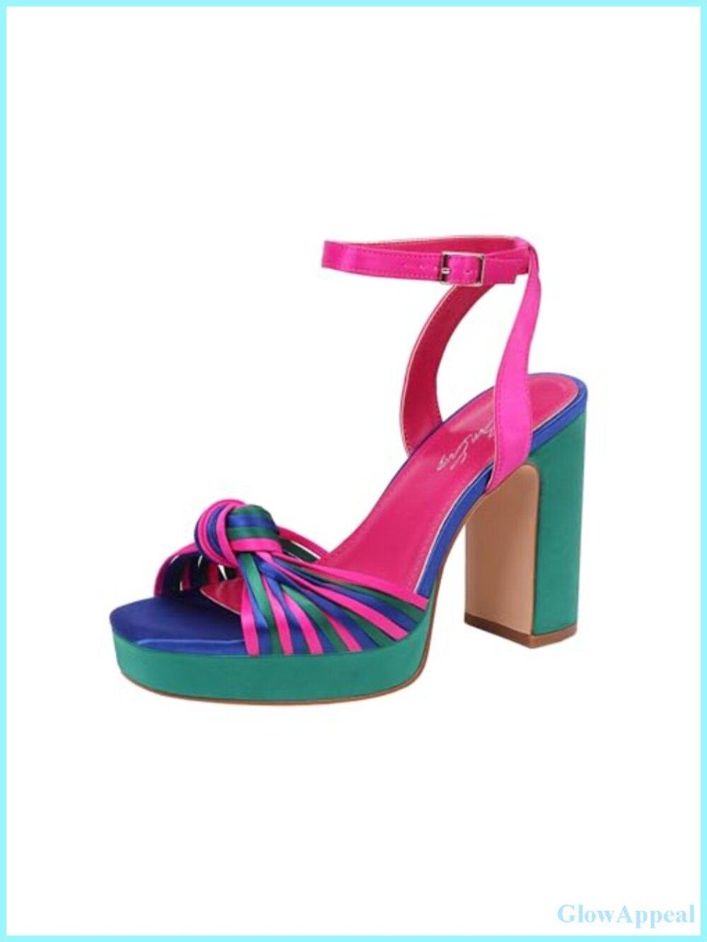 Strappy Platform Heels Square Open Toe Chunky Block Heeled Satin Sandals